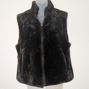 Vintage Bill Blass Chocolate Brown Faux‎ Fur Funnel Neck Vest, Sz Medium